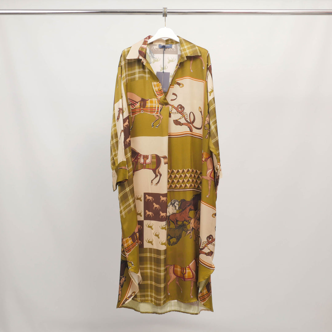 Equestrian print shirt dress in viscose and silk – KD6120VS-30