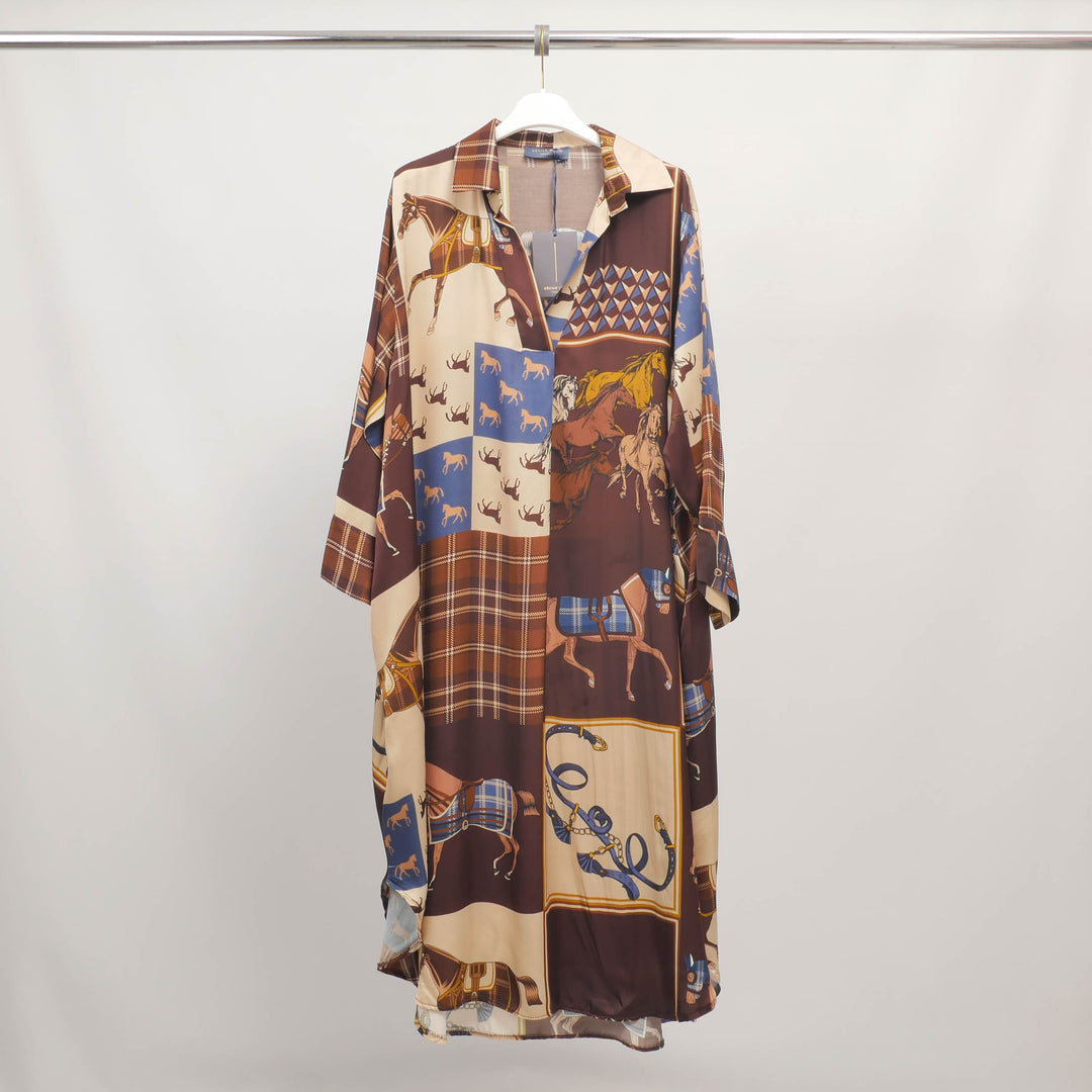 Equestrian print shirt dress in viscose and silk – KD6120VS-30