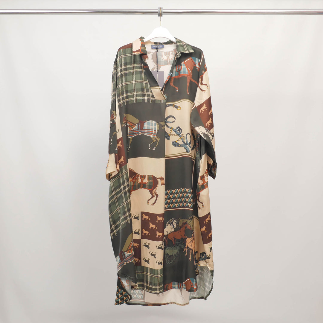 Equestrian print shirt dress in viscose and silk – KD6120VS-30