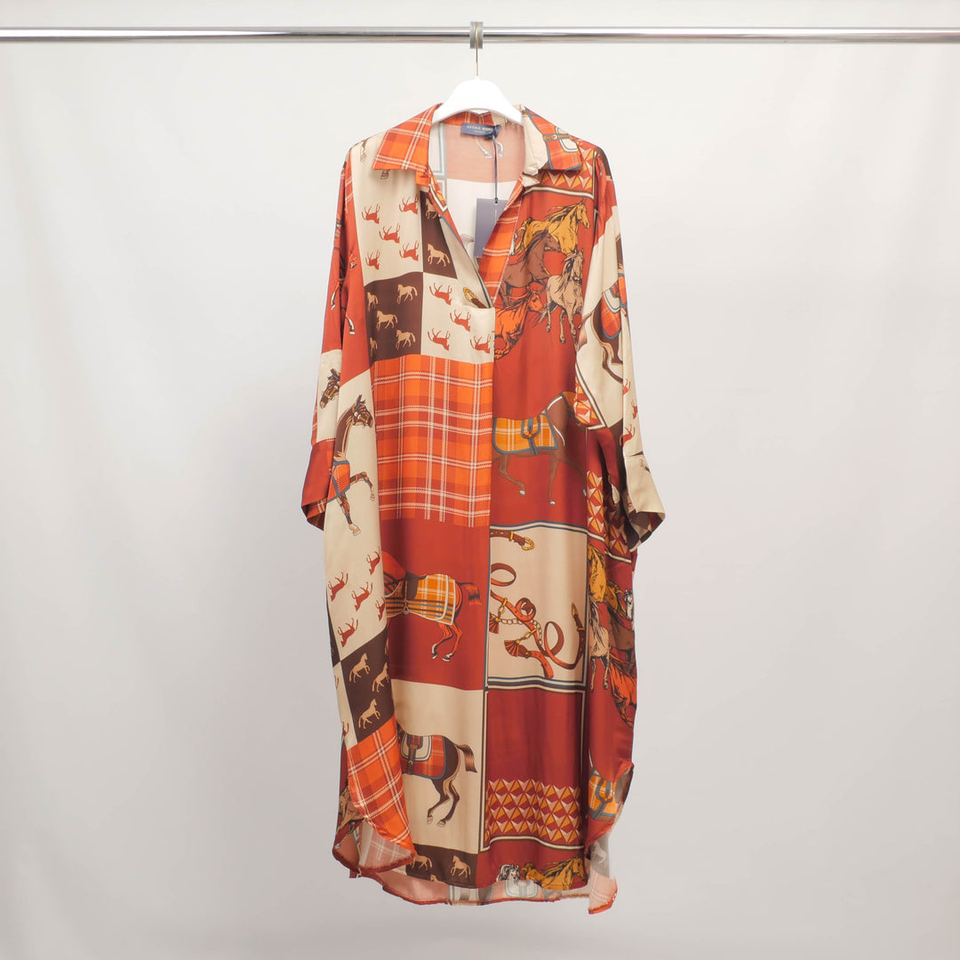 Equestrian print shirt dress in viscose and silk – KD6120VS-30