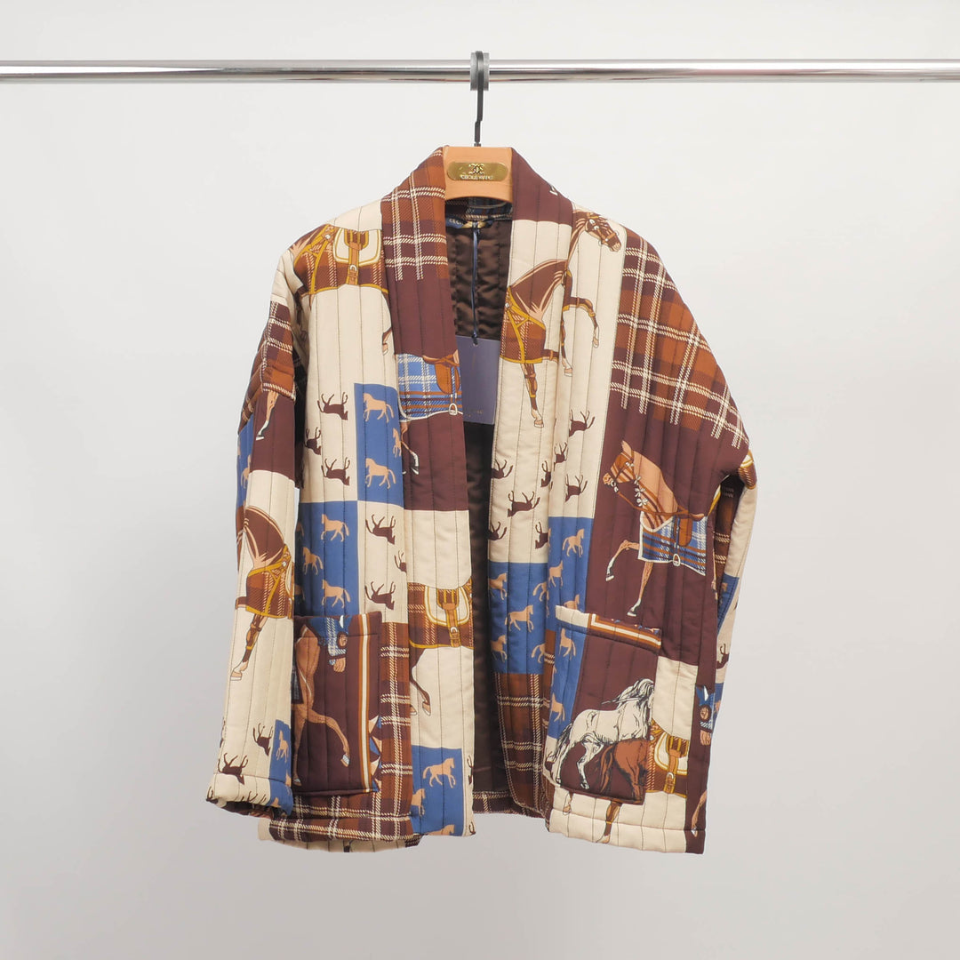 Veste matelassée imprimé équestre en viscose – KD7280-17