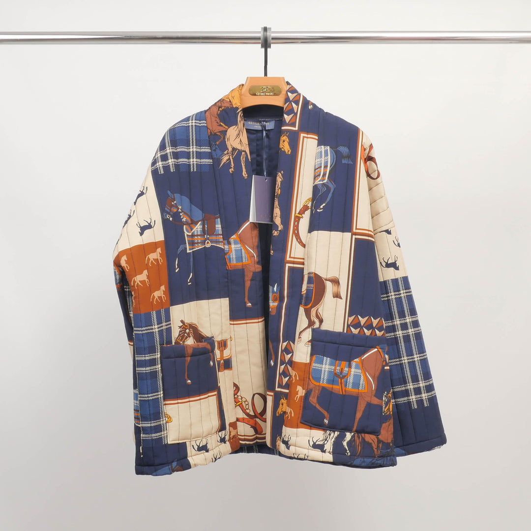 Veste matelassée imprimé équestre en viscose – KD7280-17