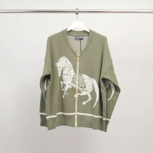 Gilet zippé motif cheval en maille douce – MSJ76921