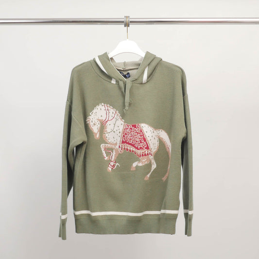 Pull à capuche motif cheval en maille douce – MSJ76920