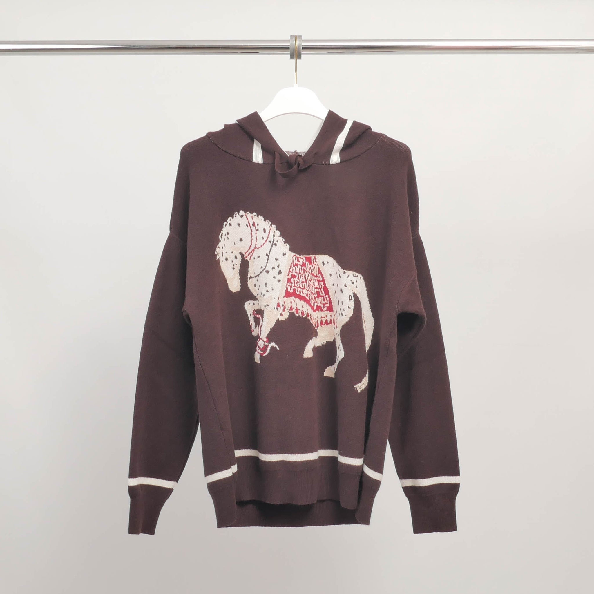 Pull à capuche motif cheval en maille douce – MSJ76920