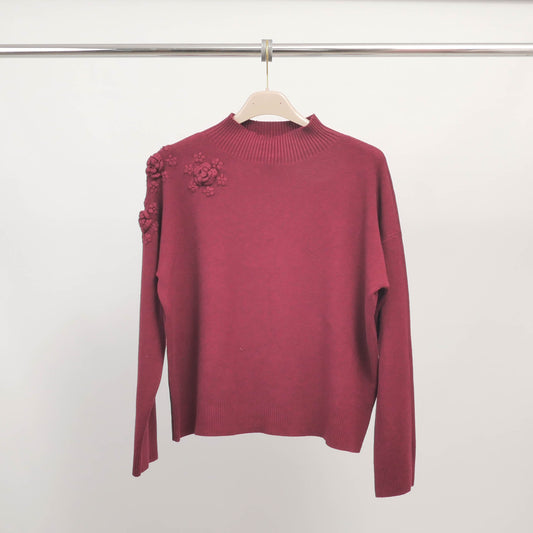 Pull à col montant décor fleurs en maille douce – DSY9451