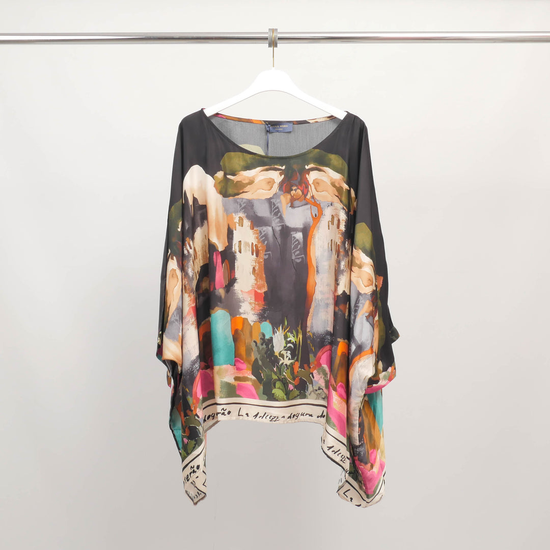 Flowy tunic with artistic print in viscose and silk KD8762VS-27