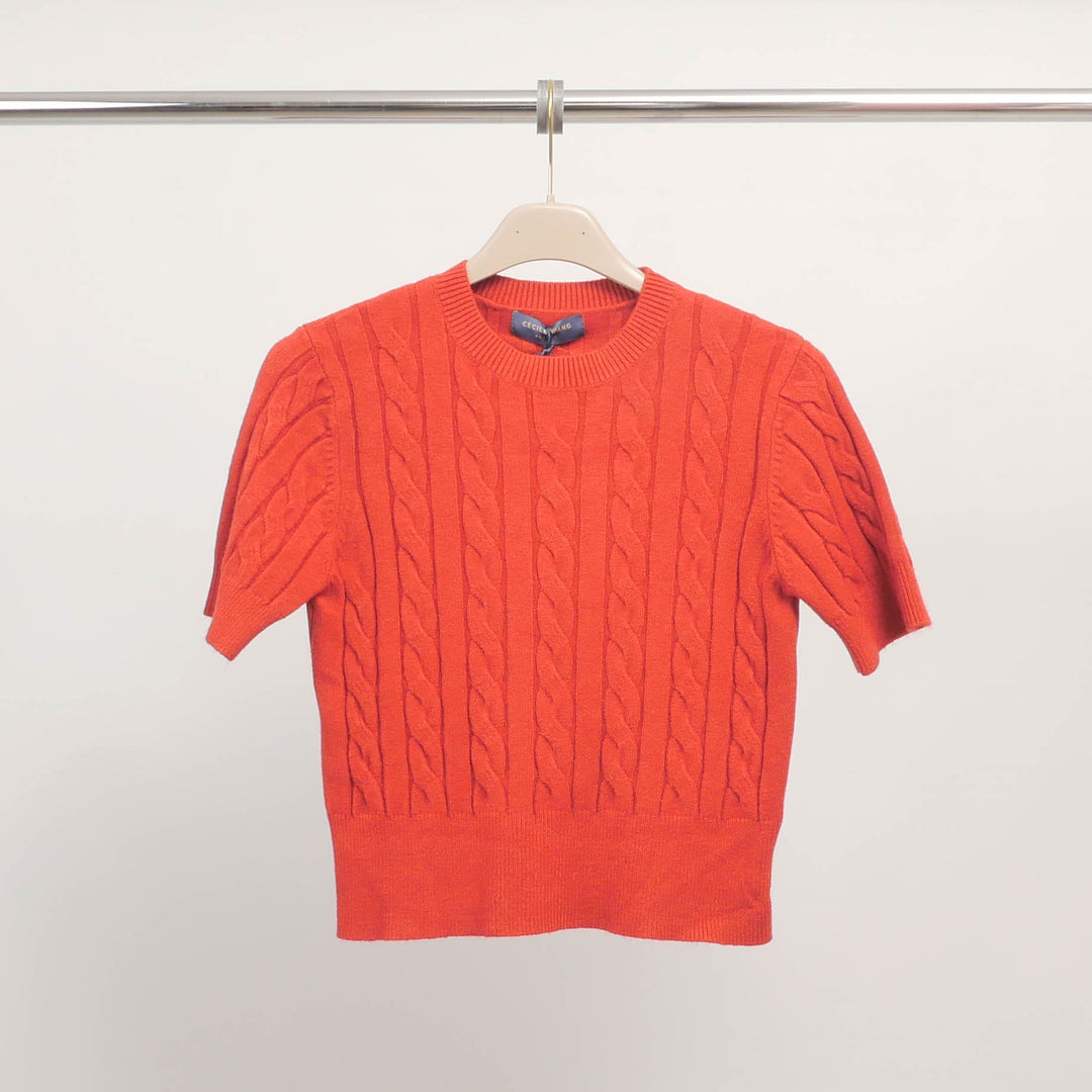 Short-sleeved cable-knit sweater in soft fabric – DSY9137