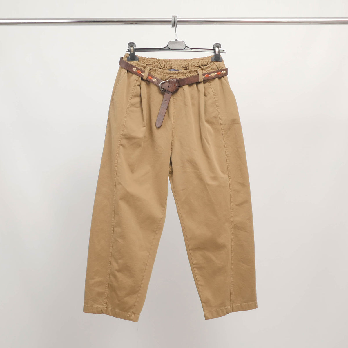 Carrot cut cotton trousers with braided waistband – cva825198