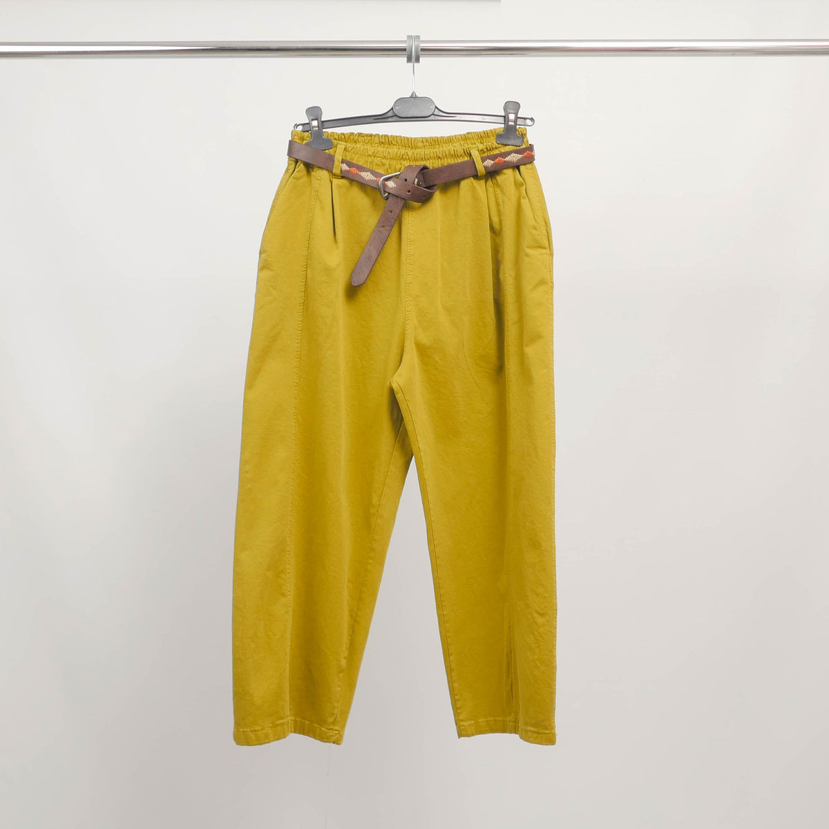 Carrot cut cotton trousers with braided waistband – cva825198