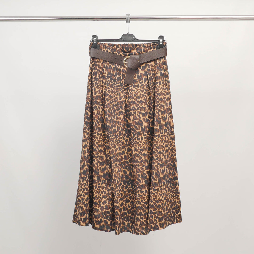 Jupe midi imprimé léopard ceinturée TDM52123-20