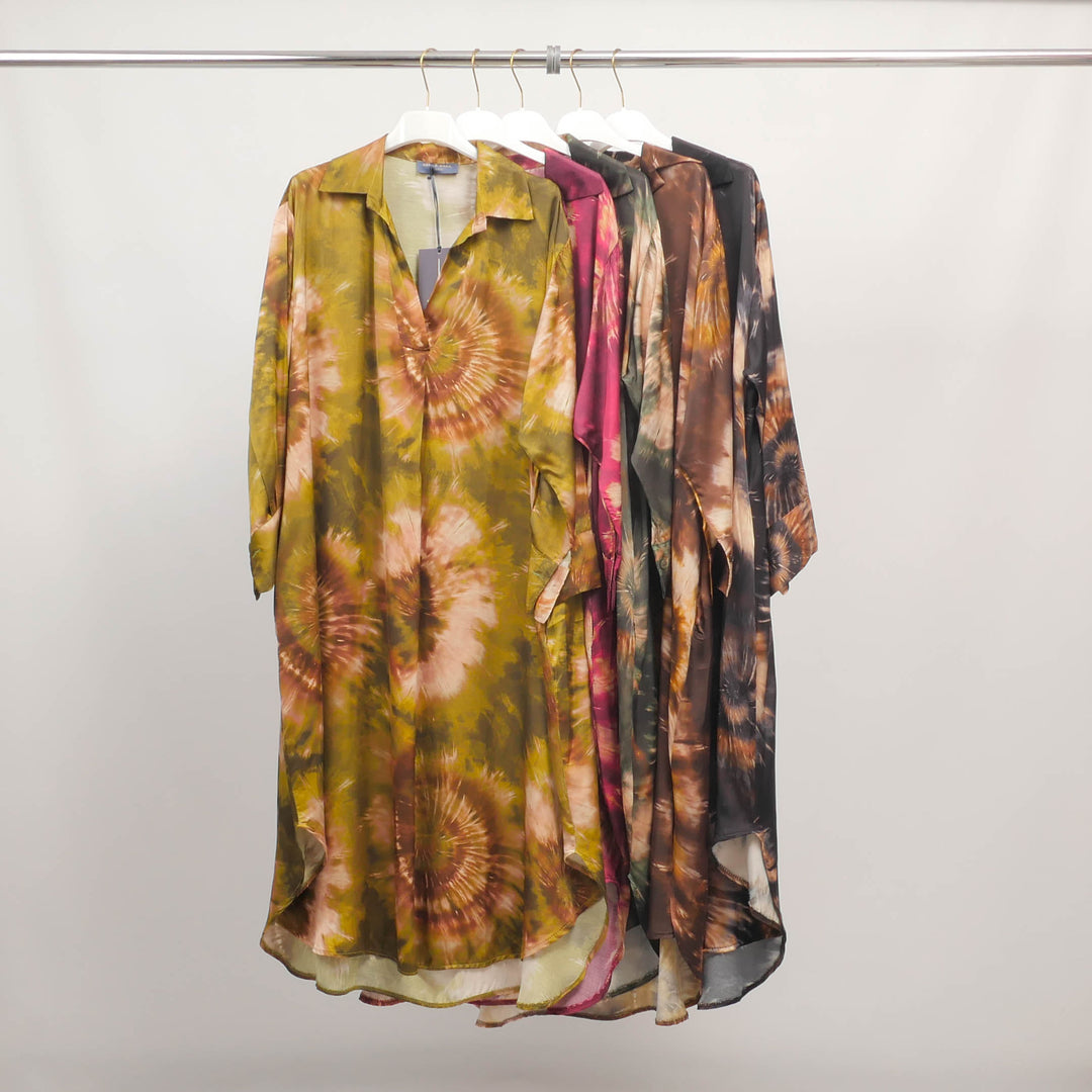 Robe longue col chemise effet tie & dye – KD6120-14