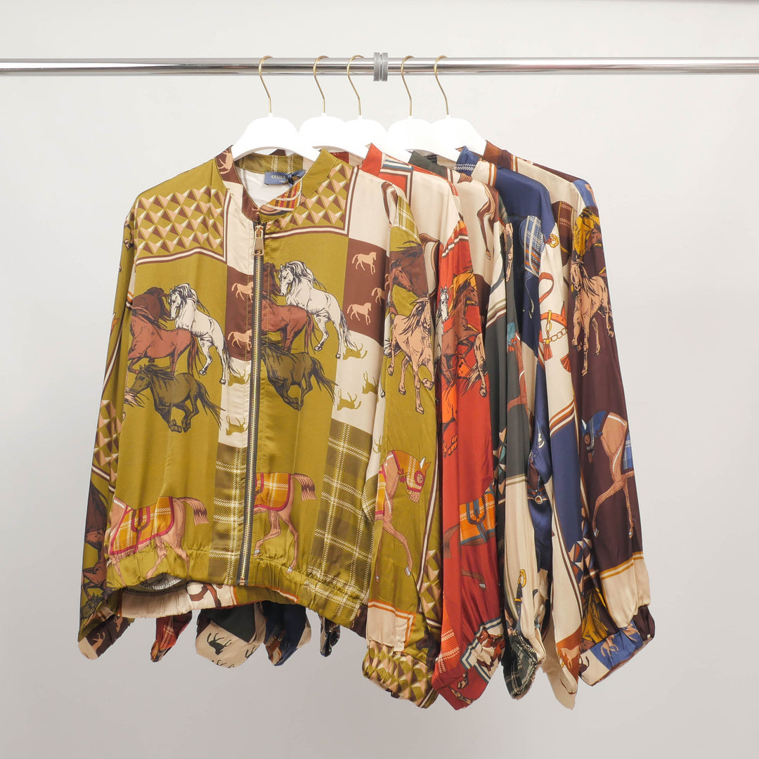 Veste zippée imprimé équestre en viscose et soie – KD8772VS-30