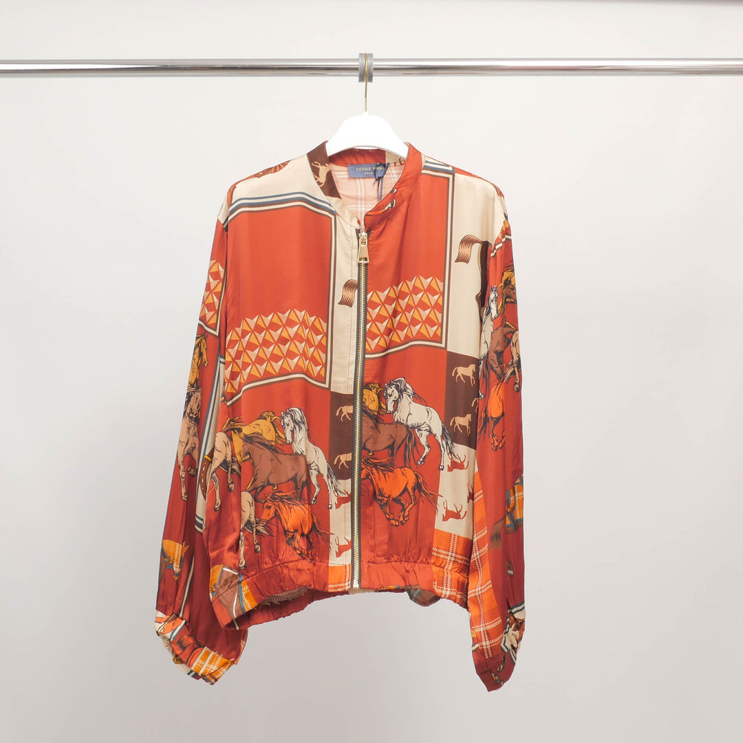 Veste zippée imprimé équestre en viscose et soie – KD8772VS-30