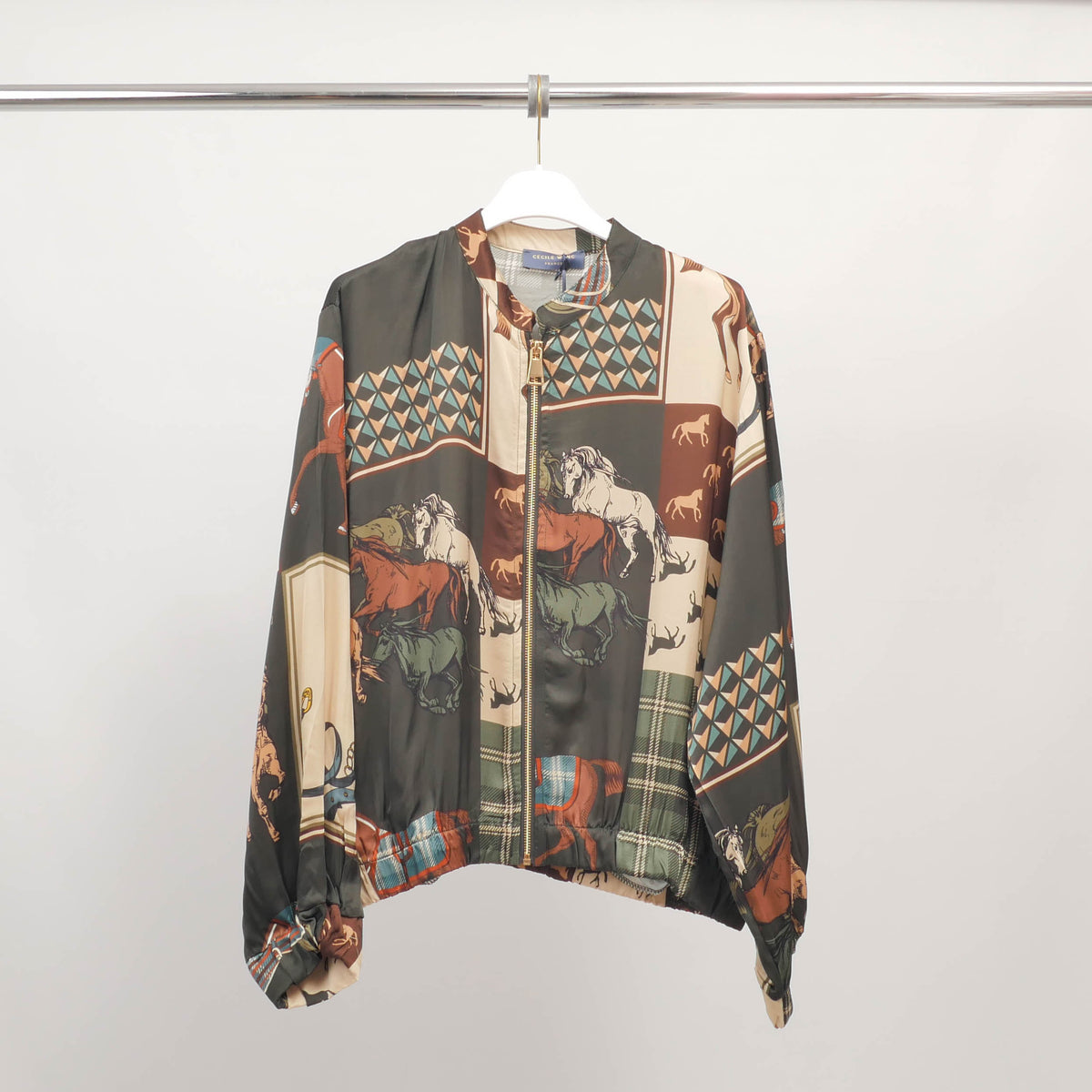 Equestrian print zip up jacket in viscose and silk – kd8772vs 30