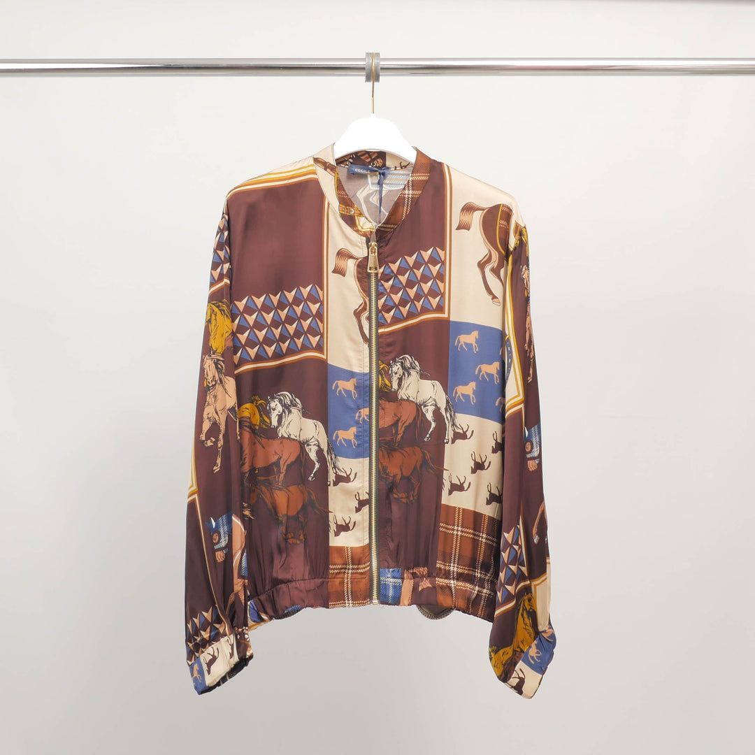 Veste zippée imprimé équestre en viscose et soie – KD8772VS-30
