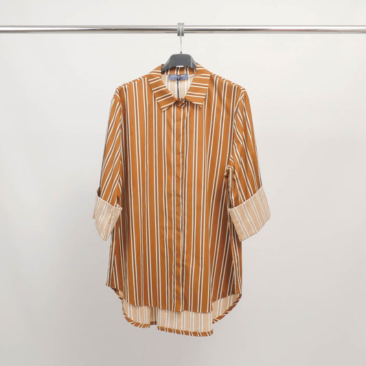 Chemise longue rayée à revers contrastés - TDM50320-3