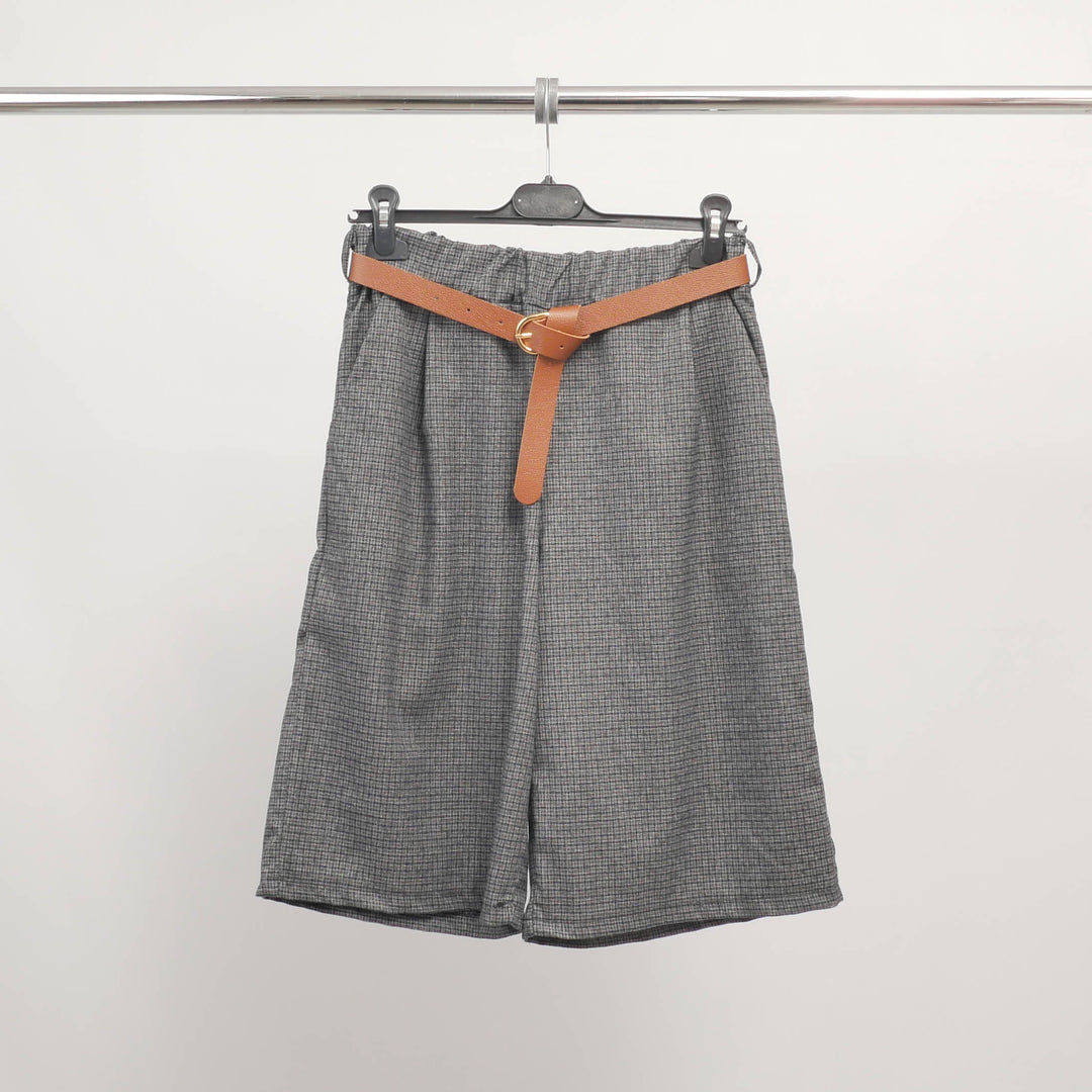 Short fluide ceinturé à motif prince-de-galles - TDM52325