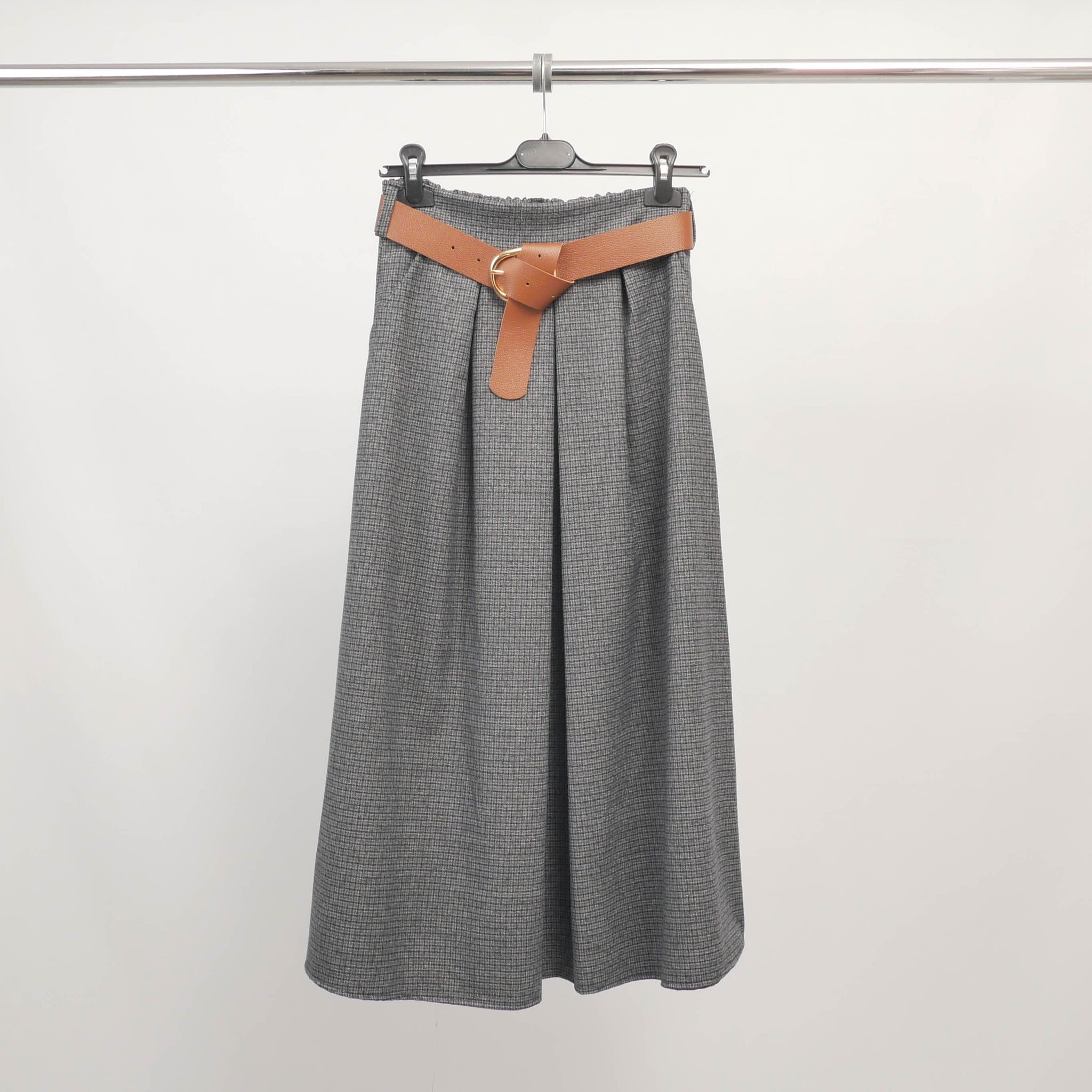 Jupe midi évasée à motif prince-de-galles avec ceinture - TDM52123-26