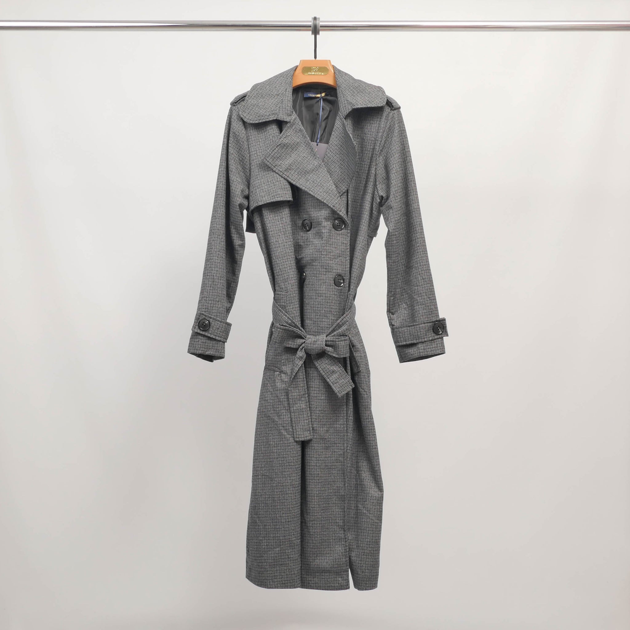 Trench long ceinturé à motif prince-de-galles - TDM81624-3