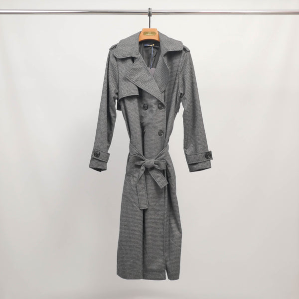 Trench long ceinturé à motif prince-de-galles - TDM81624-3