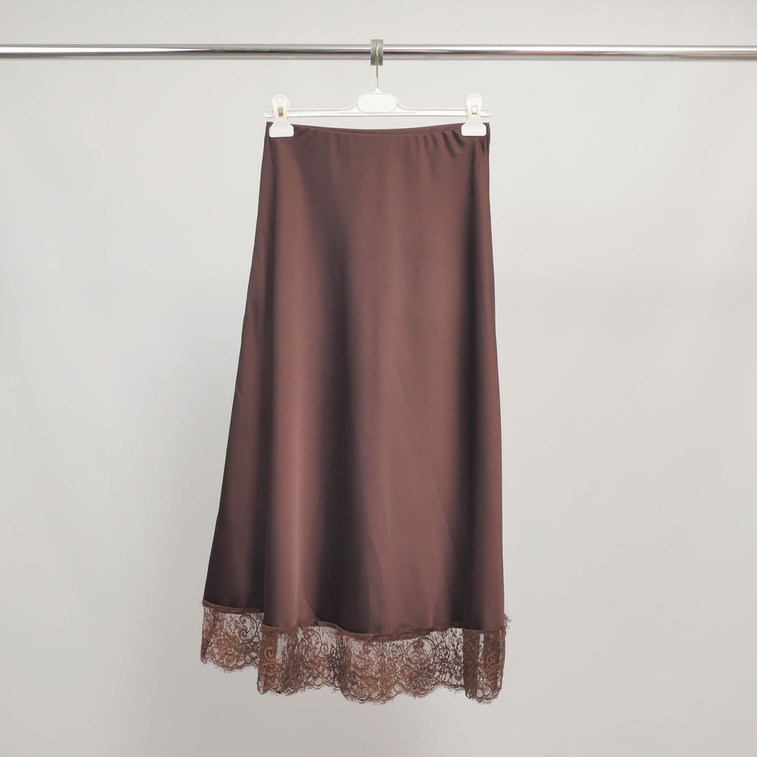 Satin midi-length skirt with lace – BCL5029VS-2