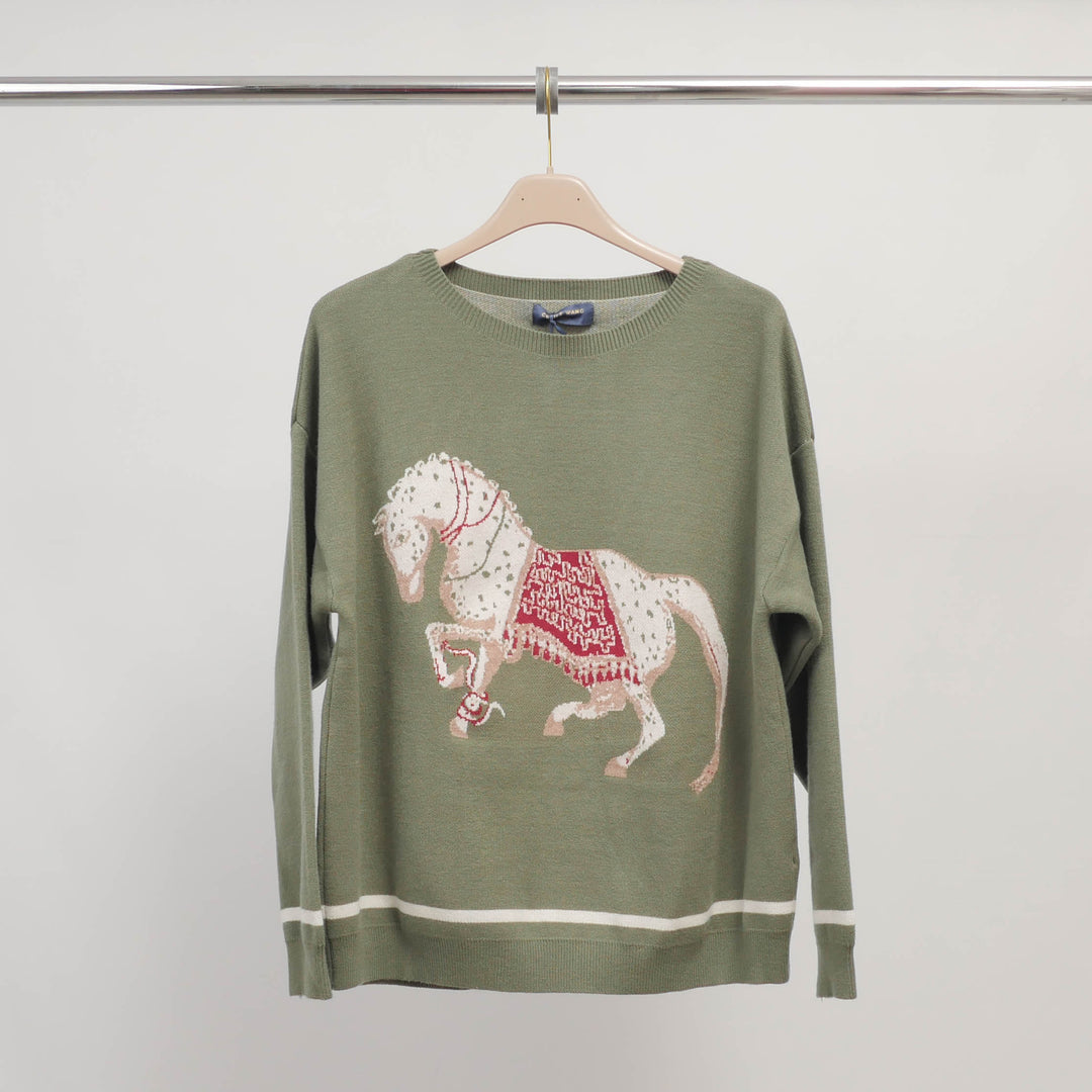 Round neck embroidered horse sweater MSJ76915
