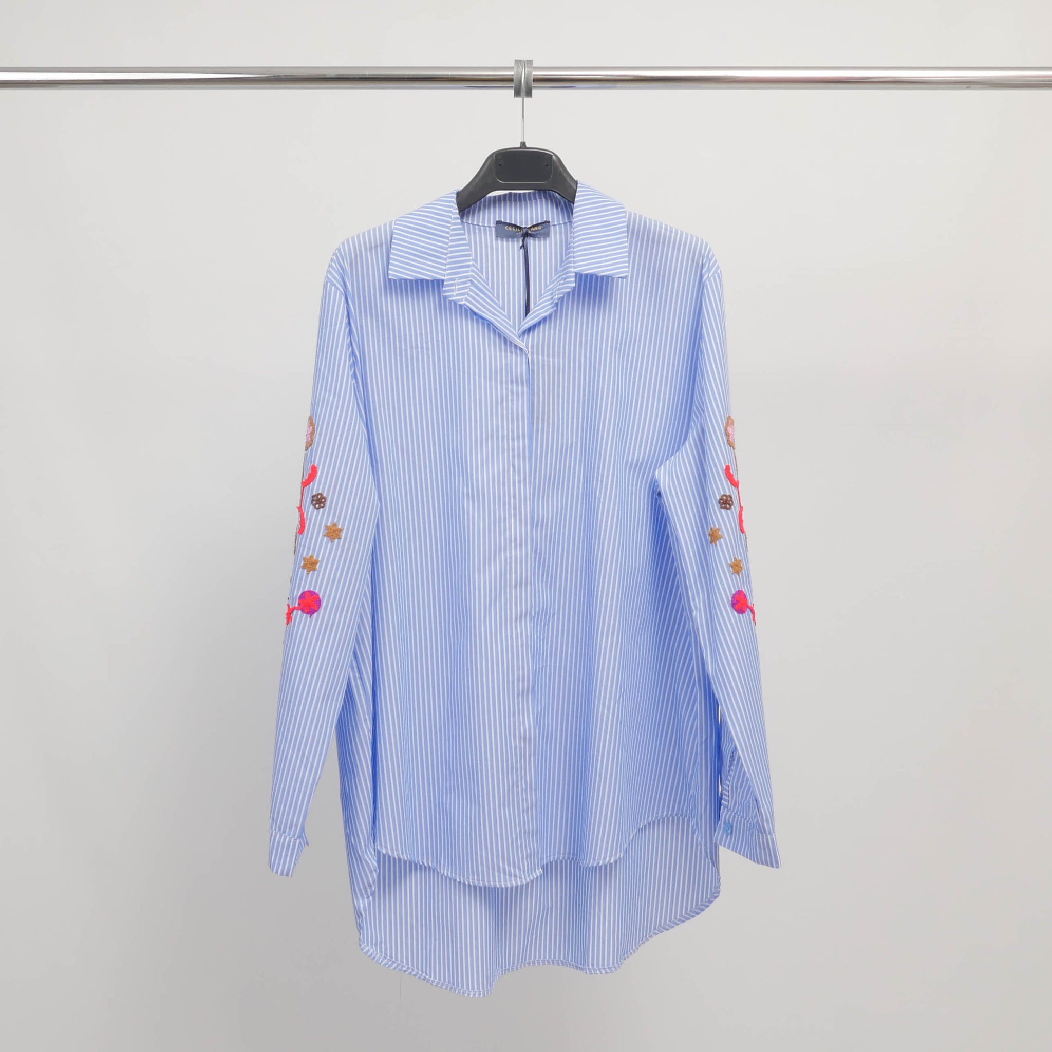 Chemise longue rayée à broderies florales – TDM78525