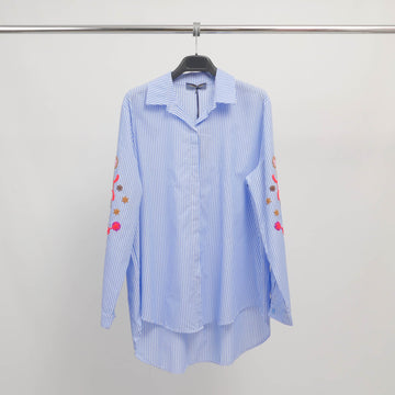 Chemise longue rayée à broderies florales – TDM78525