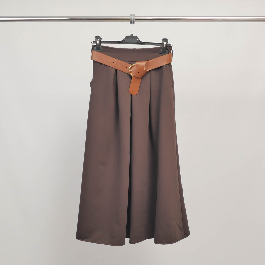 Long flared skirt with belt in flowing fabric – TDM52123FL-31