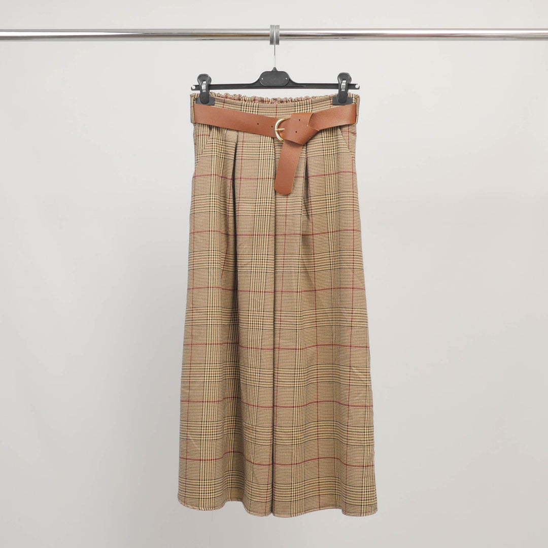 Jupe longue à carreaux avec ceinture – TDM52123-30