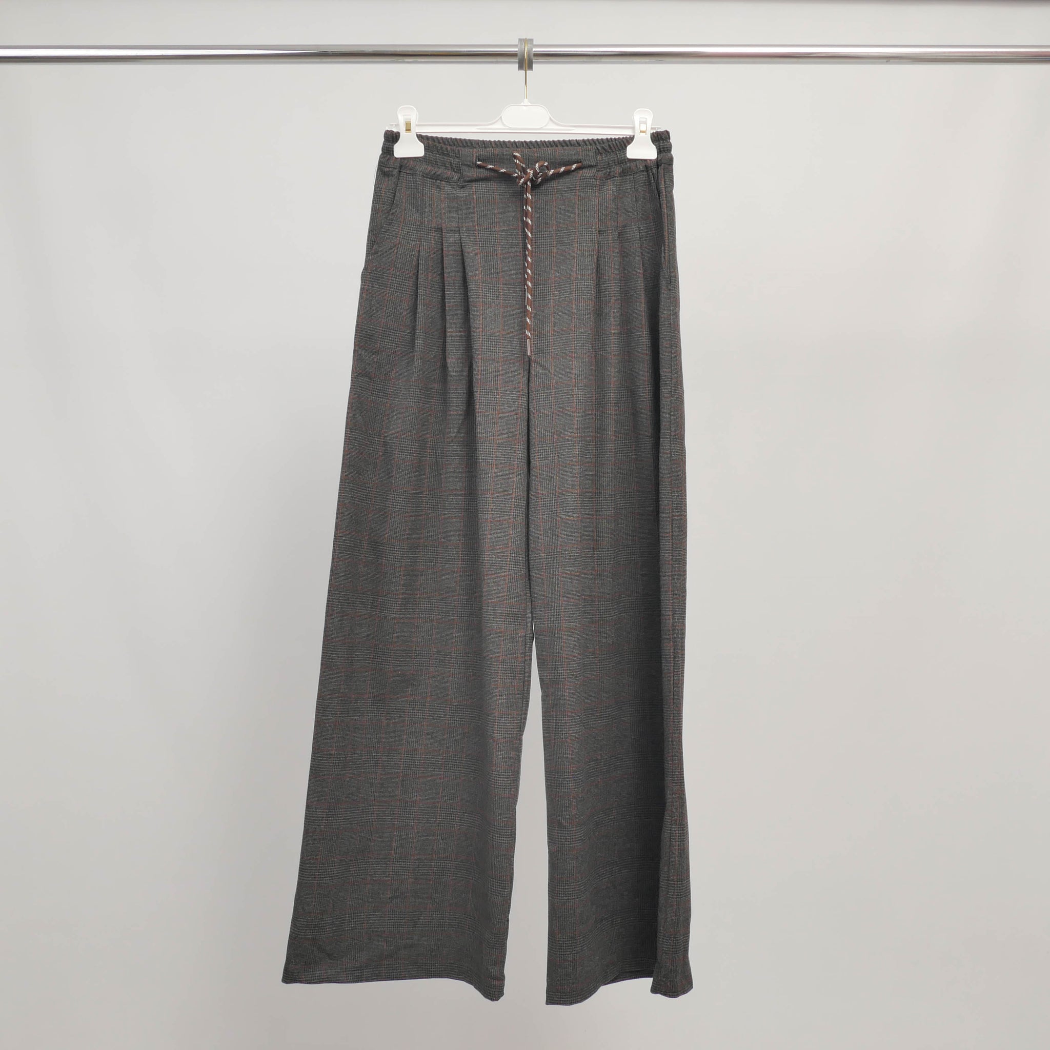 Pantalon large à carreaux taille élastiquée – BCG01904