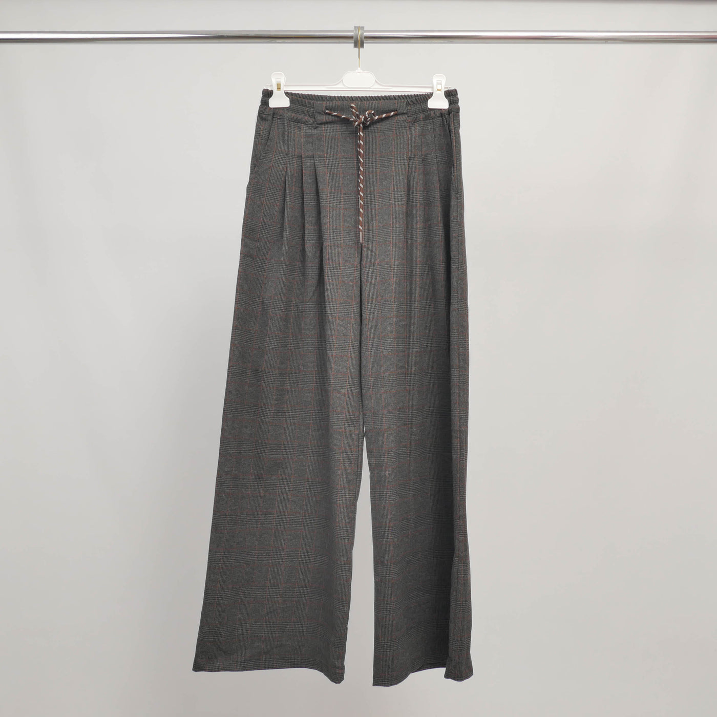 Wide-leg checked trousers with elasticated waist – BCG01904