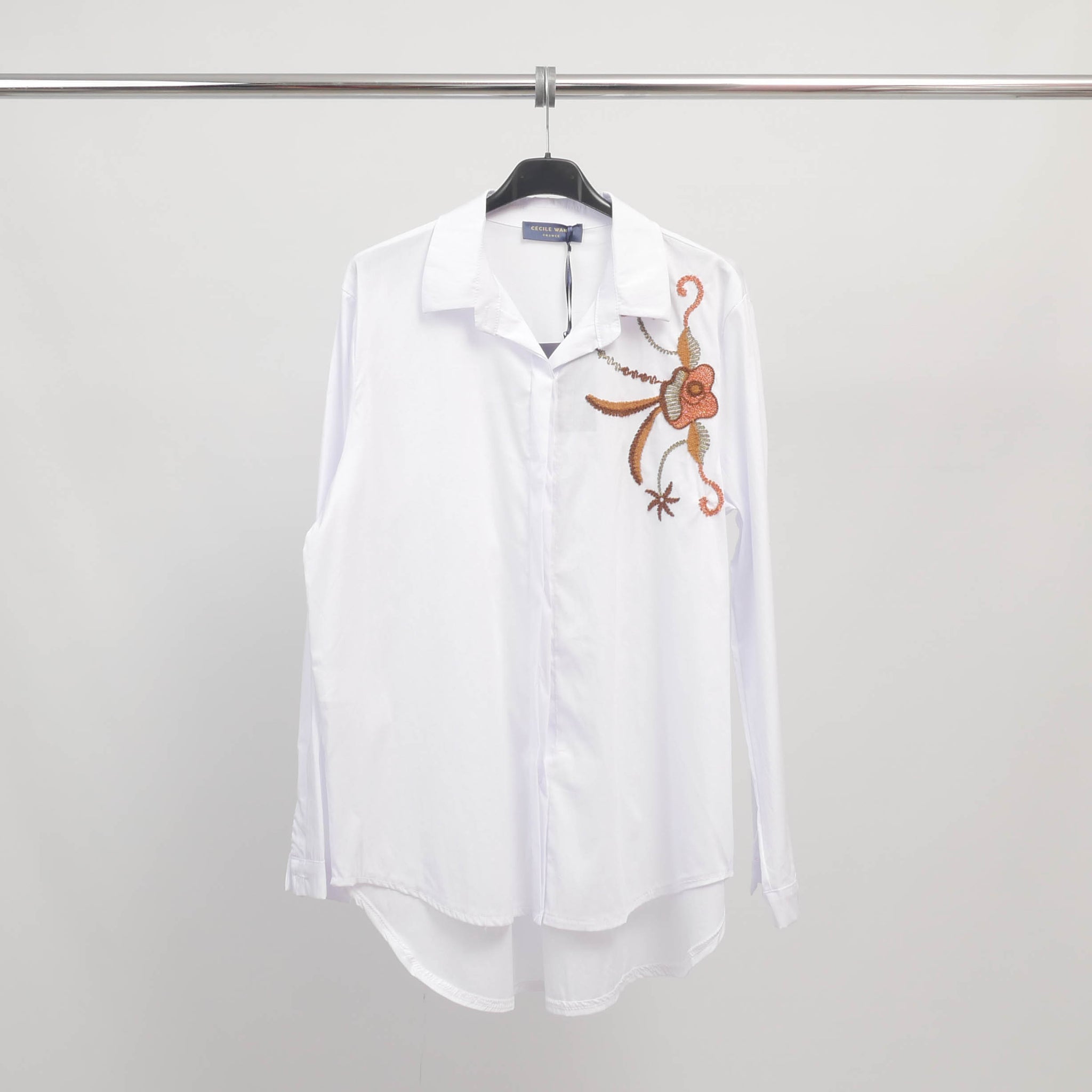 Chemise Longue Brodée à Motif Floral – TDM79725