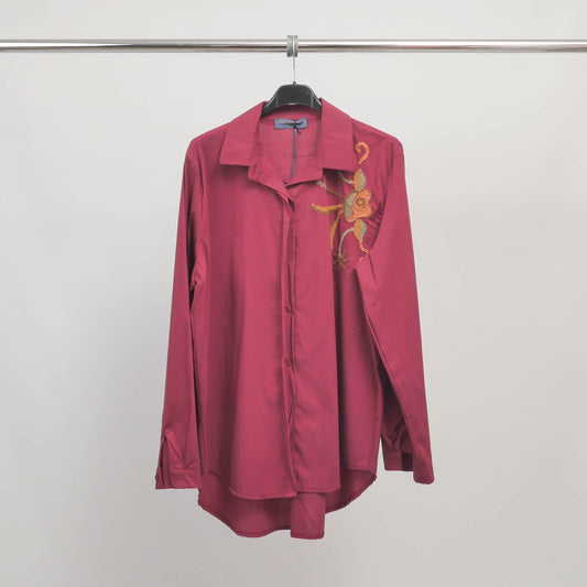 Chemise Longue Brodée à Motif Floral – TDM79725