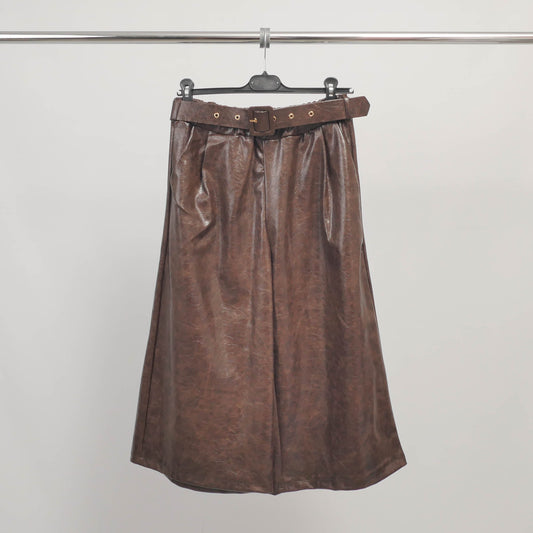 Pantalon Culotte Effet Cuir avec Ceinture – TDM78625