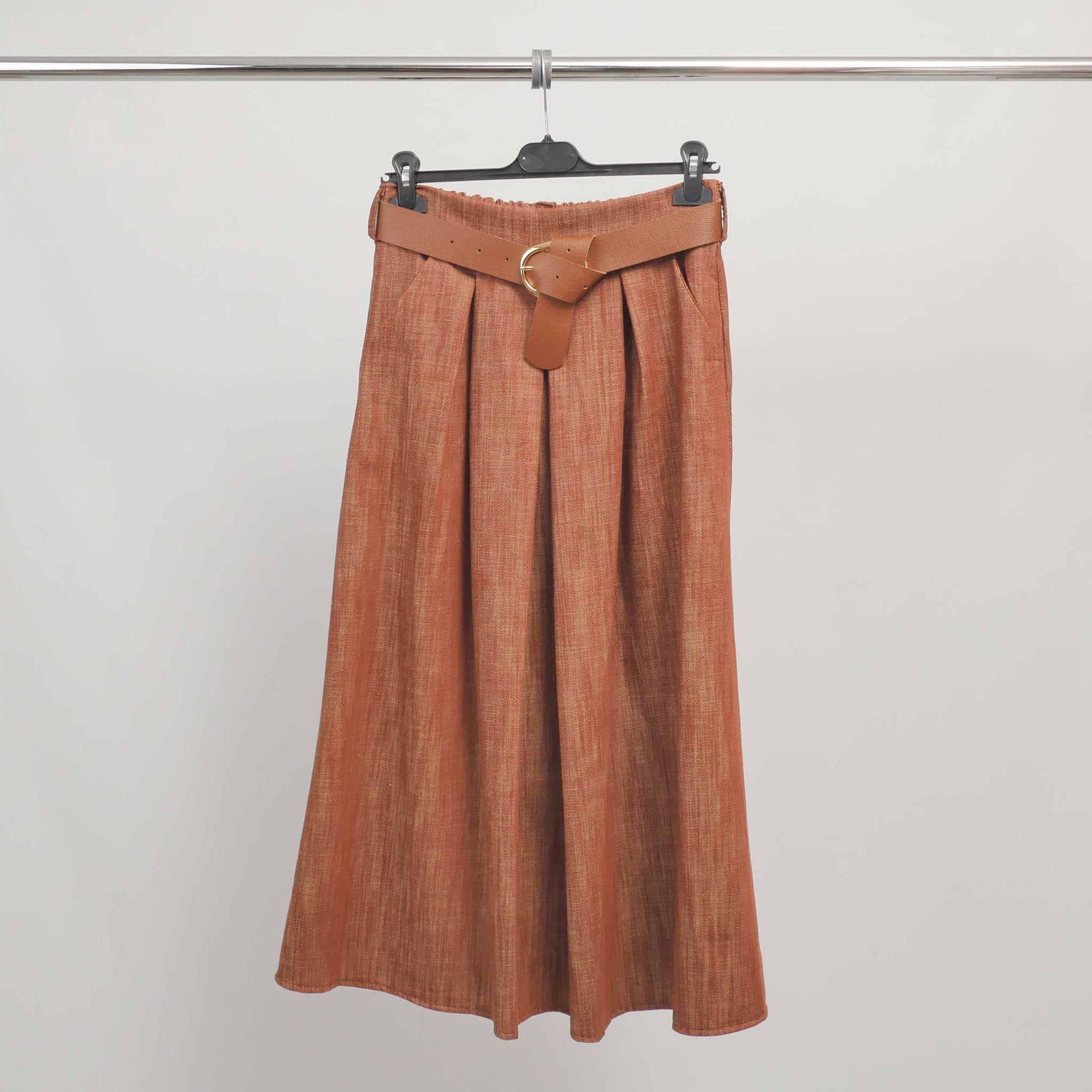 Jupe Longue Évasée Ceinturée en Coton – TDM52123-32