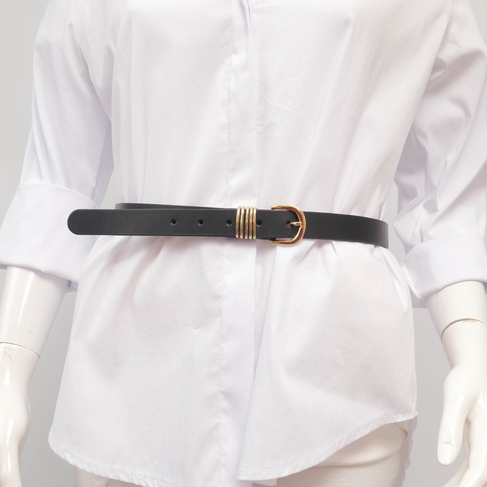 Ceinture en cuir lisse boucle dorée anneaux – ref BK0145