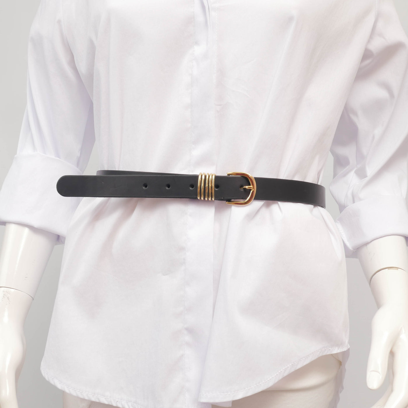 Smooth leather belt with gold buckle and rings – ref BK0145