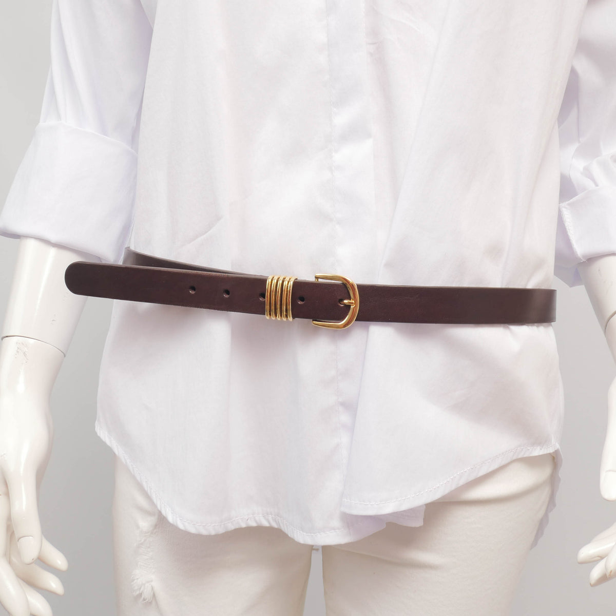Smooth leather belt with gold buckle and rings – ref bk0145