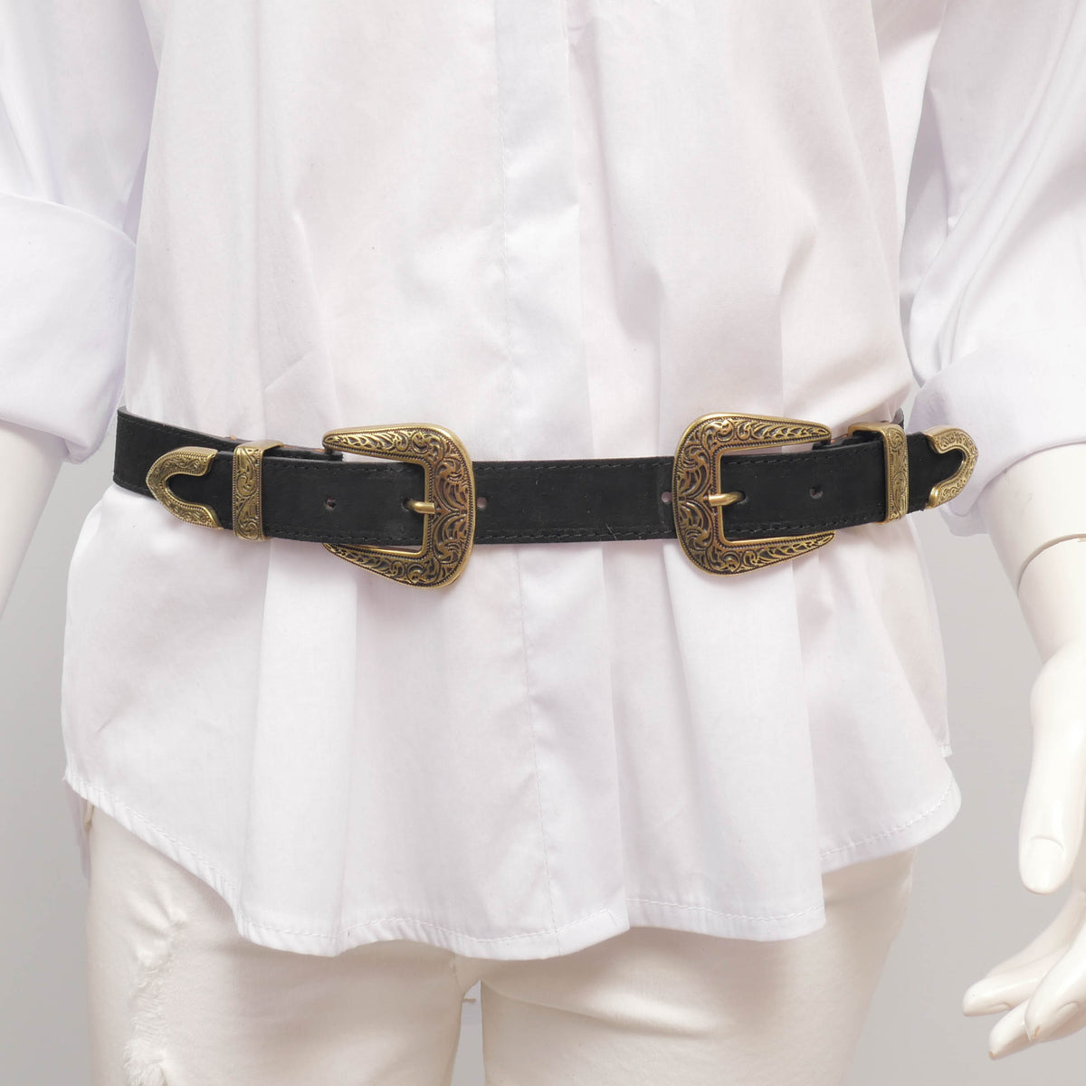Western suede leather belt with double buckle – ref bk0146