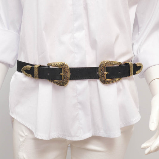 Ceinture western en cuir daim à double boucle – ref BK0146