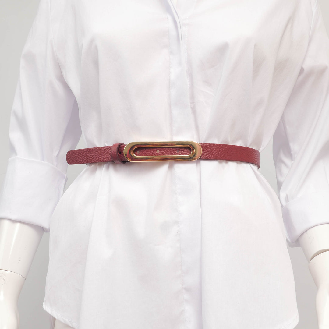 Ceinture fine en cuir boucle ovale dorée – ref BK0101