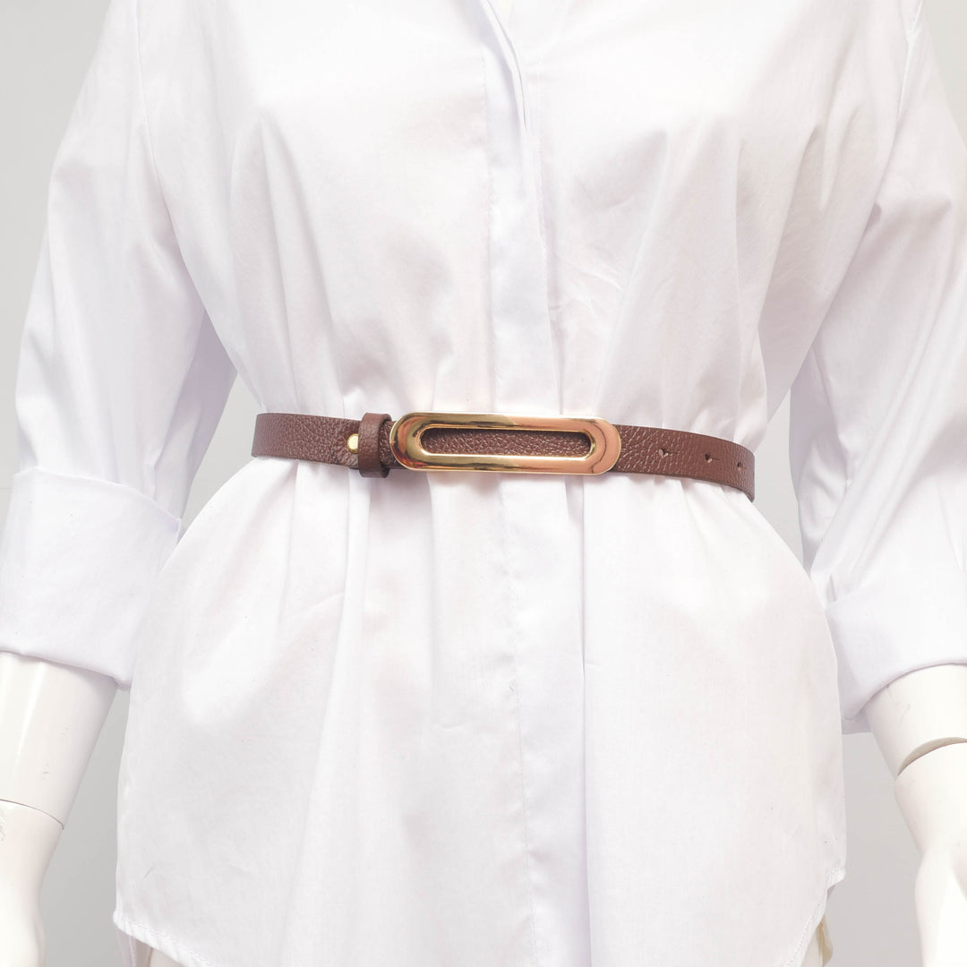 Ceinture fine en cuir boucle ovale dorée – ref BK0101