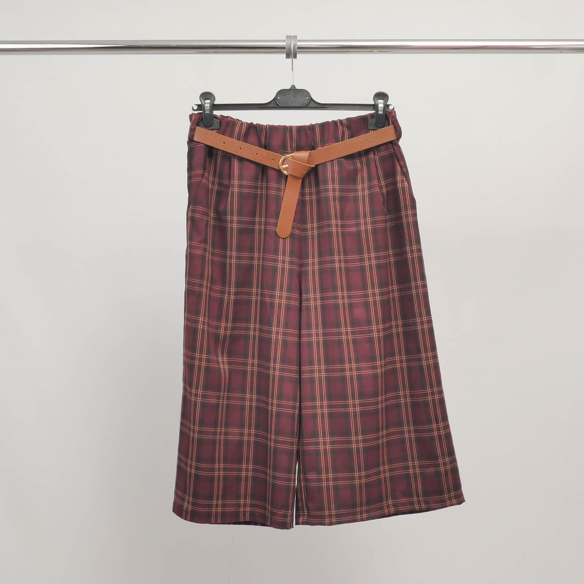 High waisted checked bermuda shorts with belt – tdm81825 
