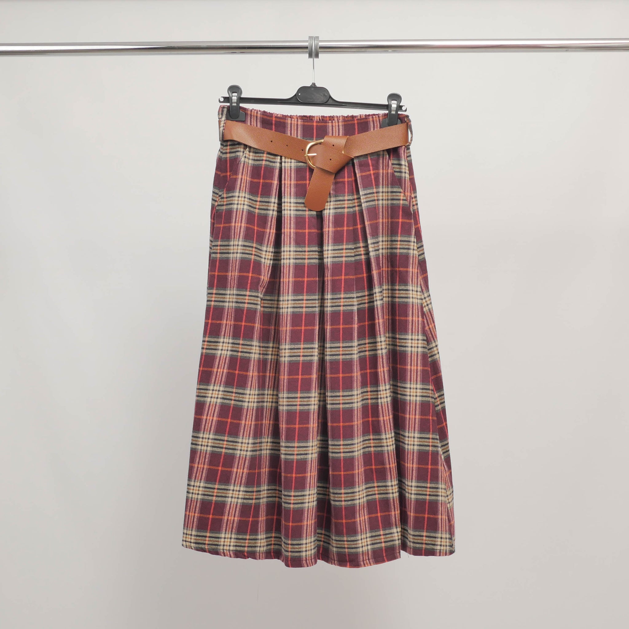 Jupe midi à carreaux ceinturée – TDM52123-33