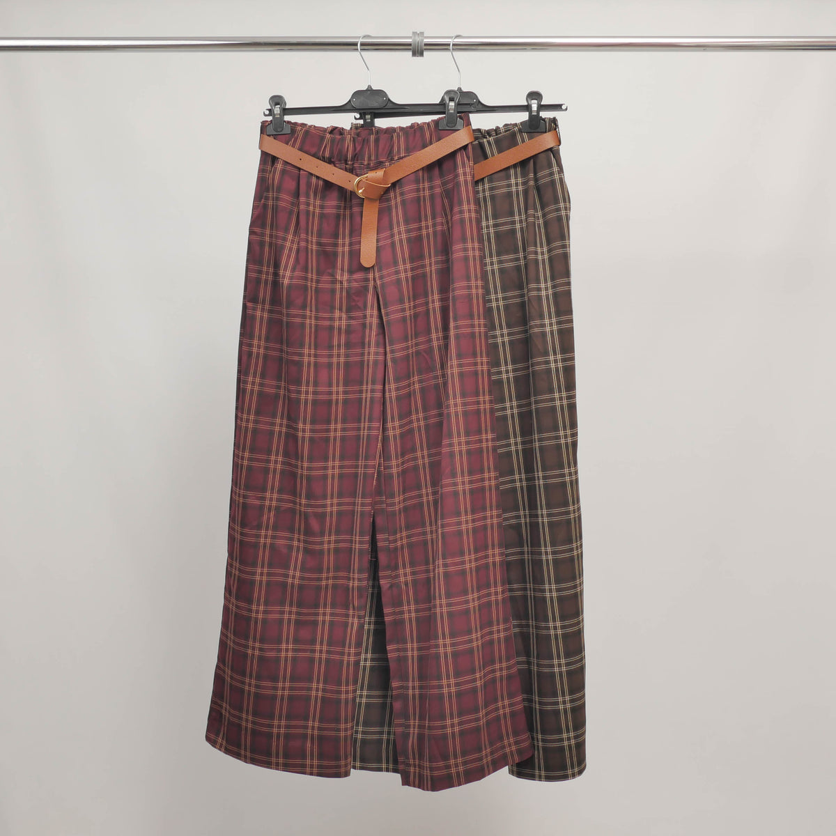 Wide leg checked trousers with belt – tdm78223 9 