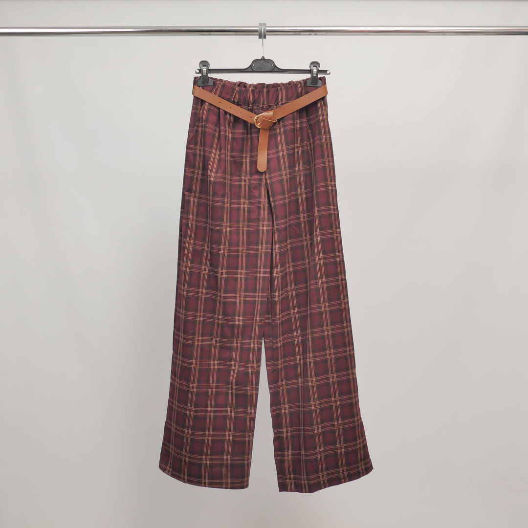 Pantalon large à carreaux avec ceinture – TDM78223-9