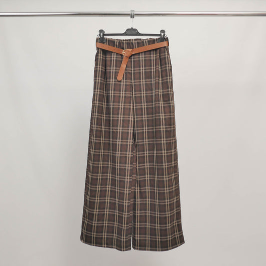 Pantalon large à carreaux avec ceinture – TDM78223-9
