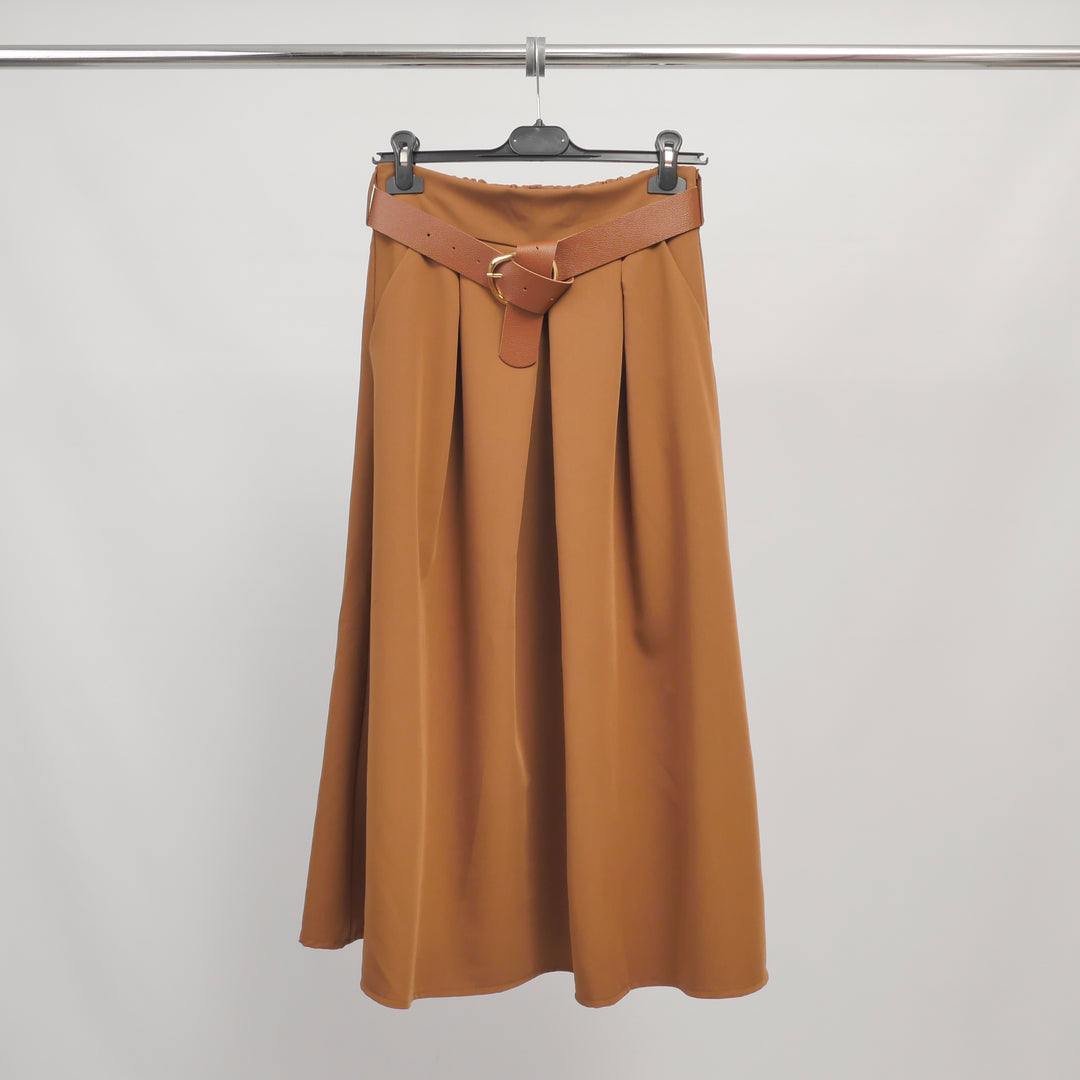 Long flared skirt with belt in flowing fabric – TDM52123FL-31